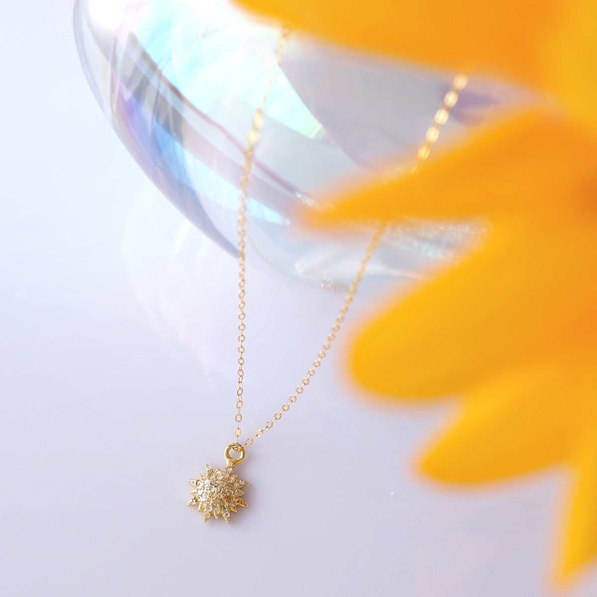 ヒマワリダイヤモンドネックレス Silver925 18KGP 天然ダイヤモンド ひまわりモチーフ