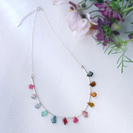 【10月誕生石】マルチカラートルマリンスライスカットネックレス|Silver925