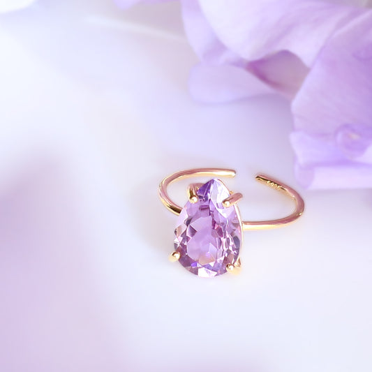 アメジストペアシェイプファセットカットリング Silver 925 2月誕生石