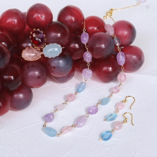 アクアマリン ローズクオーツ アメジスト ネックレス ピアス Silver925 大人ジュエリー