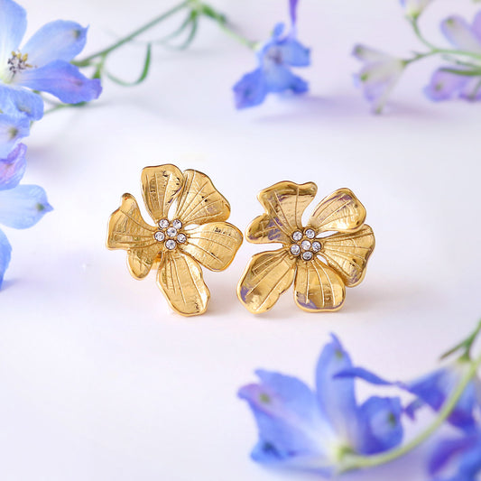 スミレフラワーピアス｜18K Gold Plate