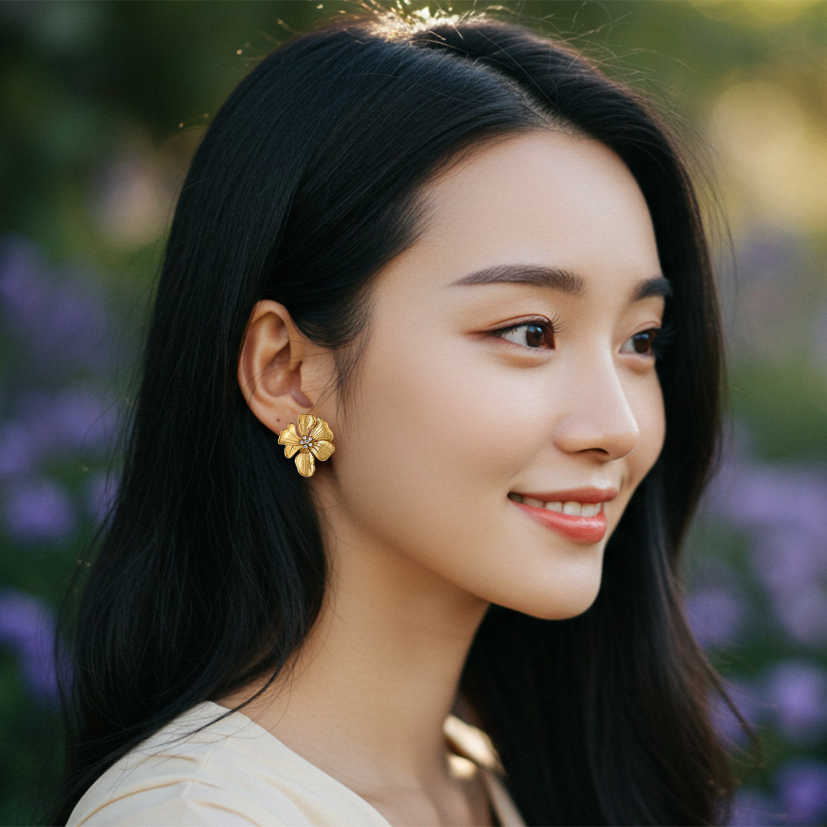 スミレフラワーピアス｜18K Gold Plate