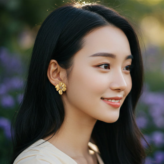 スミレフラワーピアス｜18K Gold Plate