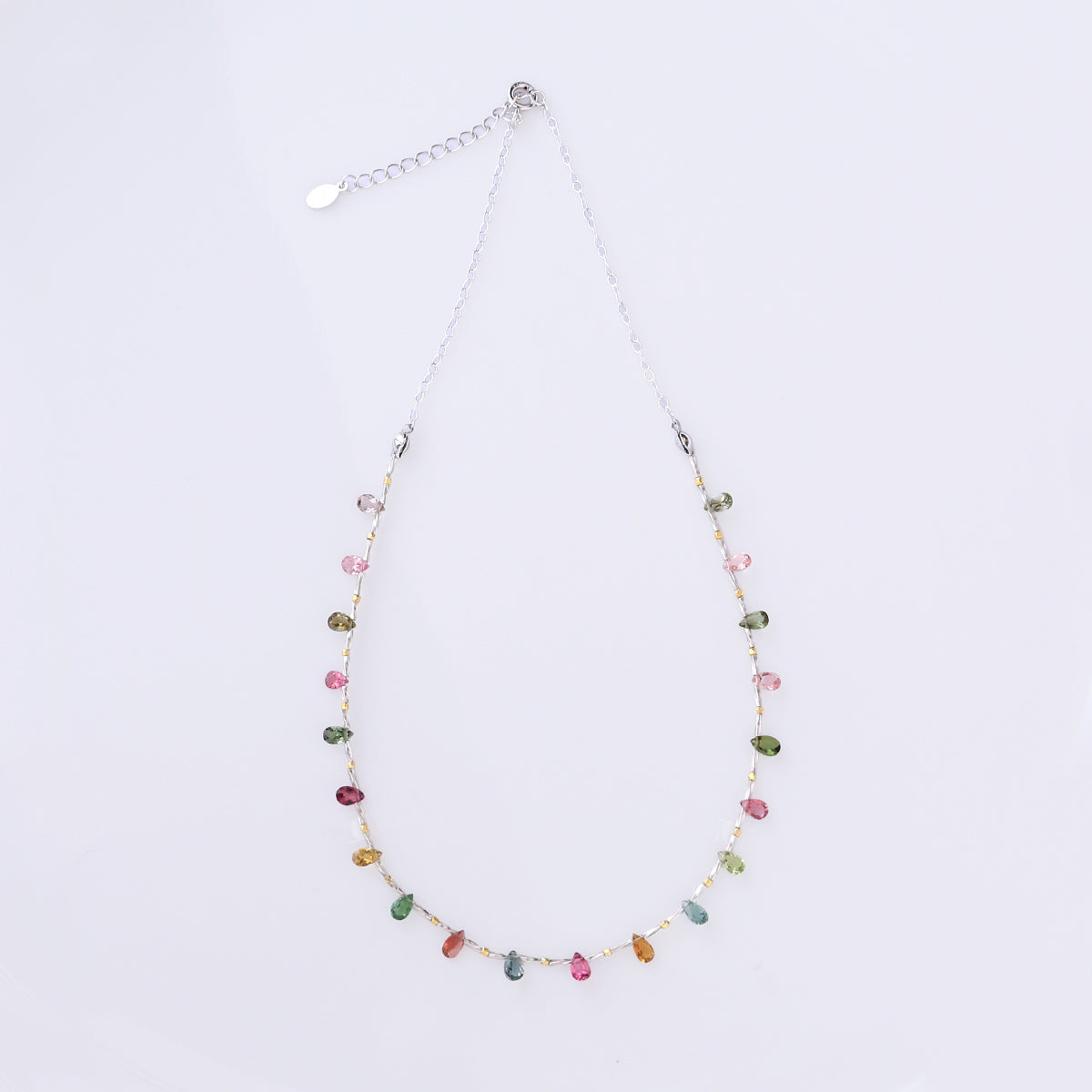 【10月誕生石】マルチカラートルマリンペアシェイプチョーカーネックレス｜ Silver925
