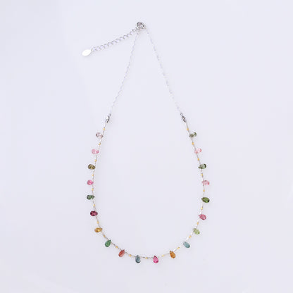 【10月誕生石】マルチカラートルマリンペアシェイプチョーカーネックレス｜ Silver925
