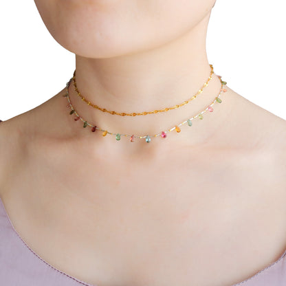 【10月誕生石】マルチカラートルマリンペアシェイプチョーカーネックレス｜ Silver925