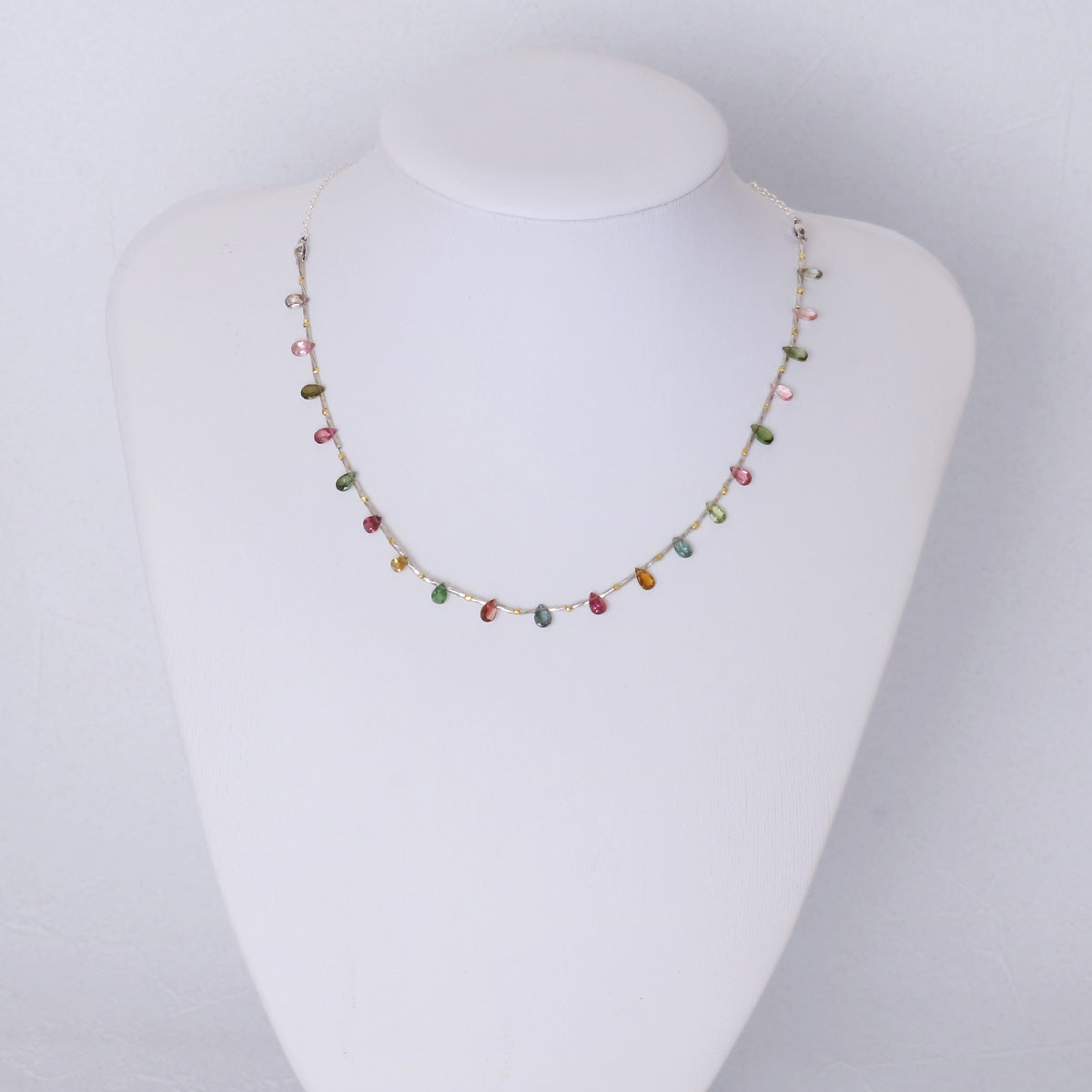 【10月誕生石】マルチカラートルマリンペアシェイプチョーカーネックレス｜ Silver925