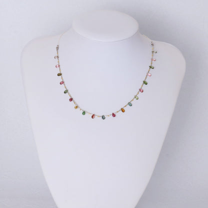 【10月誕生石】マルチカラートルマリンペアシェイプチョーカーネックレス｜ Silver925