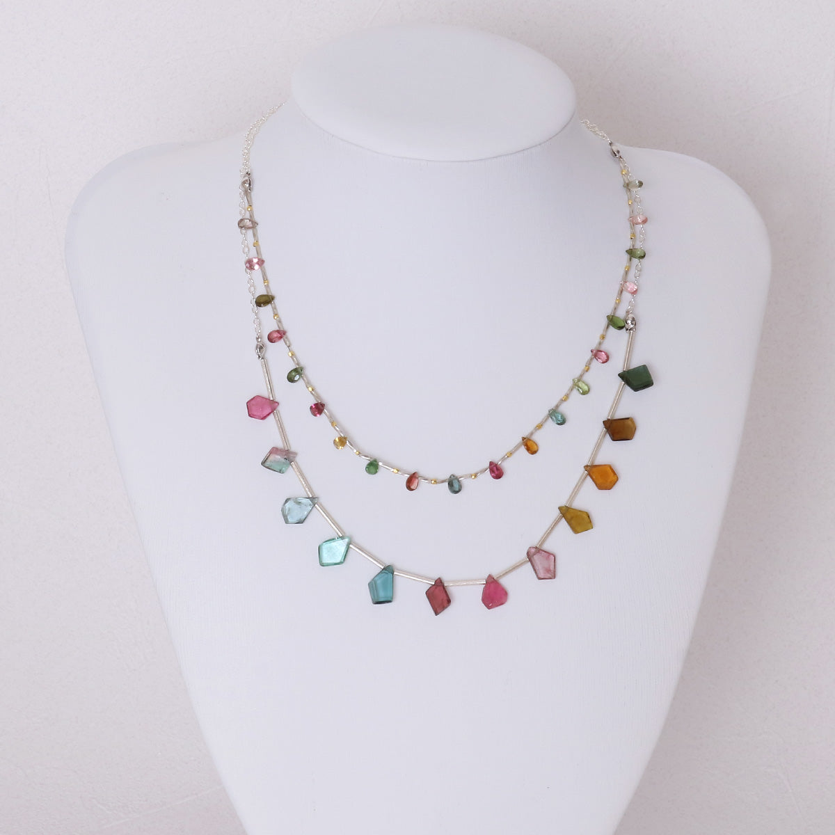 【10月誕生石】マルチカラートルマリンペアシェイプチョーカーネックレス｜ Silver925