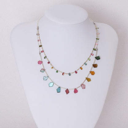 【10月誕生石】マルチカラートルマリンペアシェイプチョーカーネックレス｜ Silver925