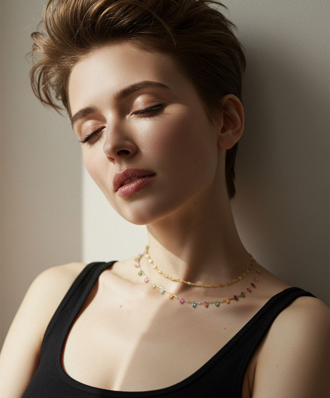 【10月誕生石】マルチカラートルマリンペアシェイプチョーカーネックレス｜ Silver925