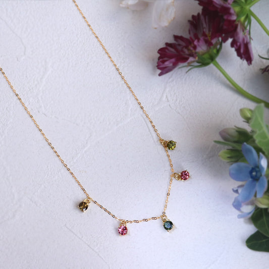 マルチカラートルマリン ラウンドカット ネックレス シルバー925 10月誕生石