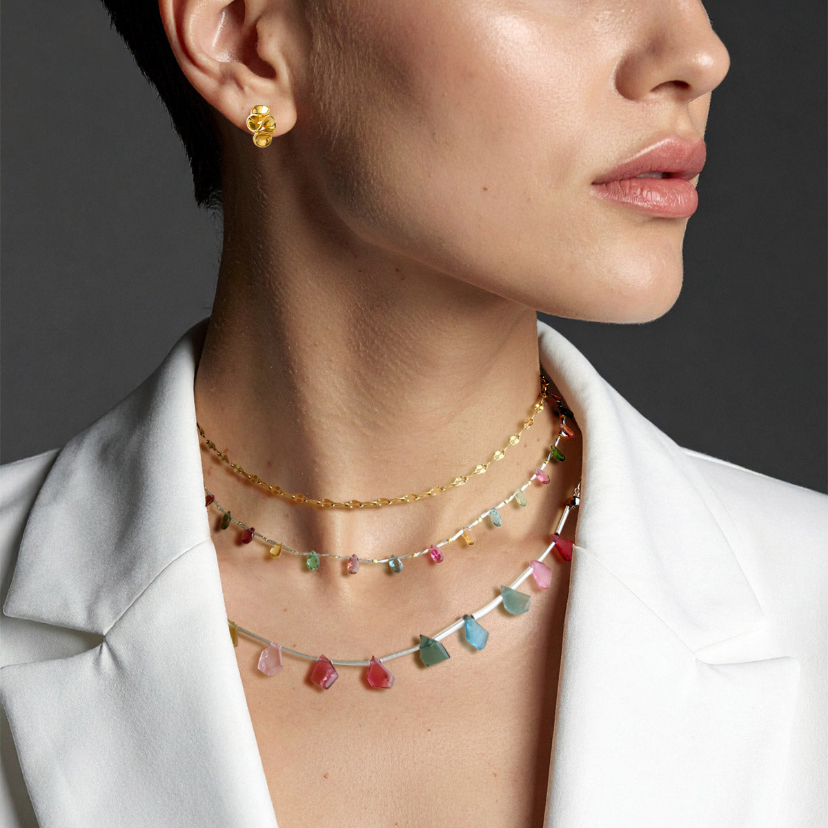 【10月誕生石】マルチカラートルマリンスライスカットネックレス｜Silver925