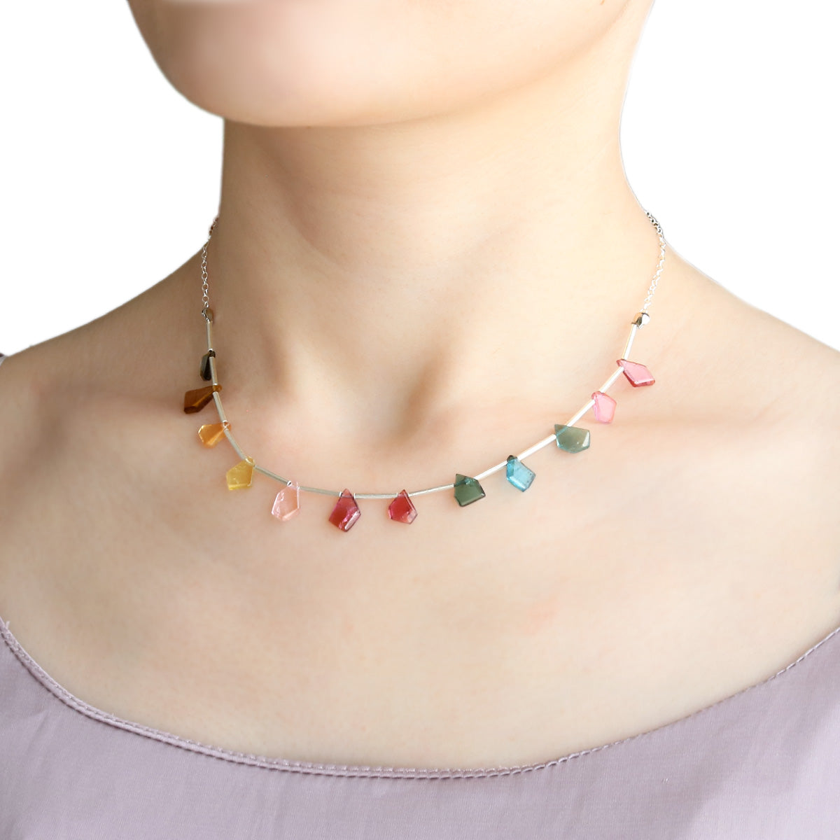 マルチカラートルマリン スライスカット ネックレス Silver925 | 10月