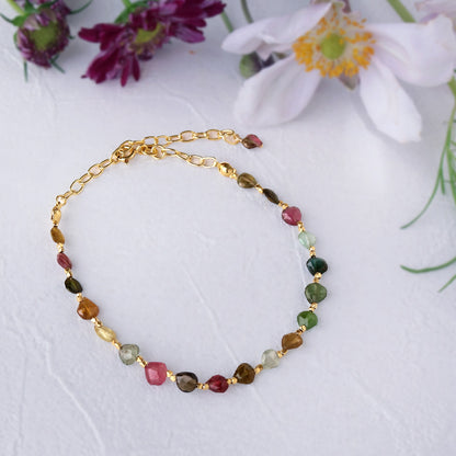 マルチカラートルマリンマロンカットブレスレット Silver925 18KGP