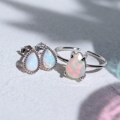 オパール ペアシェイプ ピアス リング シルバー925 フリーサイズ 10月誕生石