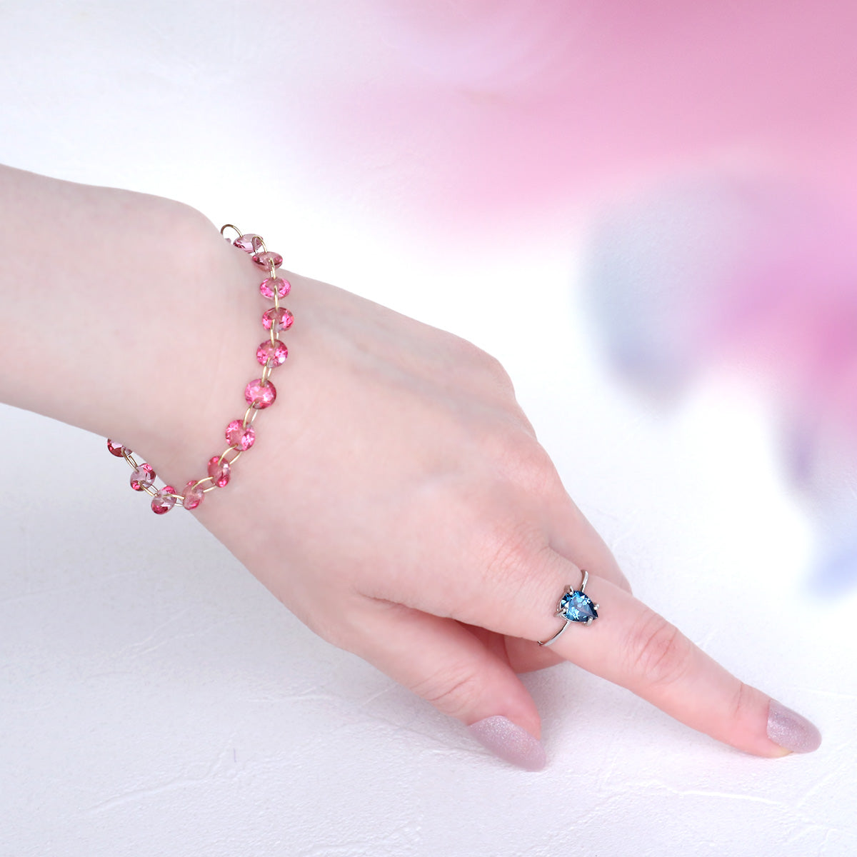 【11月誕生石】ピンクトパーズラウンドファセットカットブレスレット｜Silver 925