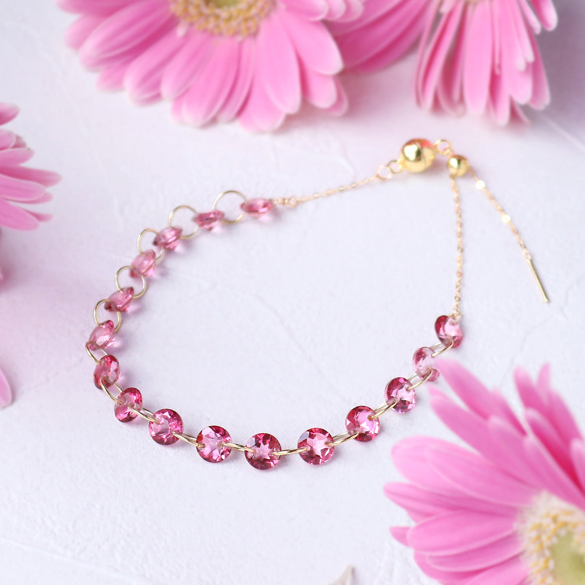 ピンクトパーズ ブレスレット Silver925 18KGP ラウンドファセットカット 全体像