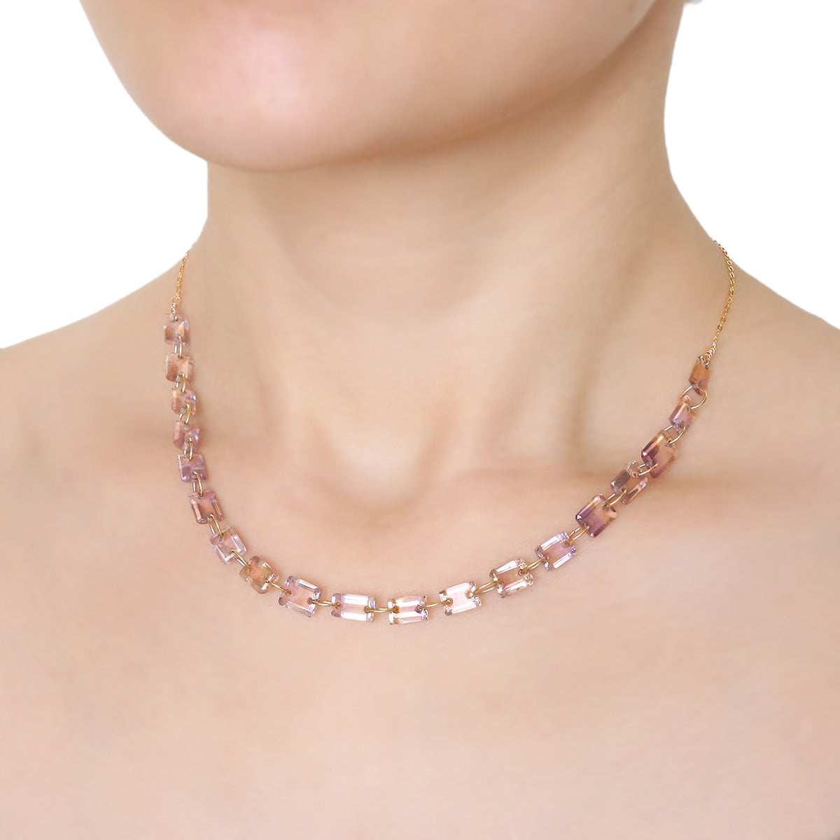 アメトリン ネックレス Silver925 18KGP レクタングルファセットカット 　着用画像