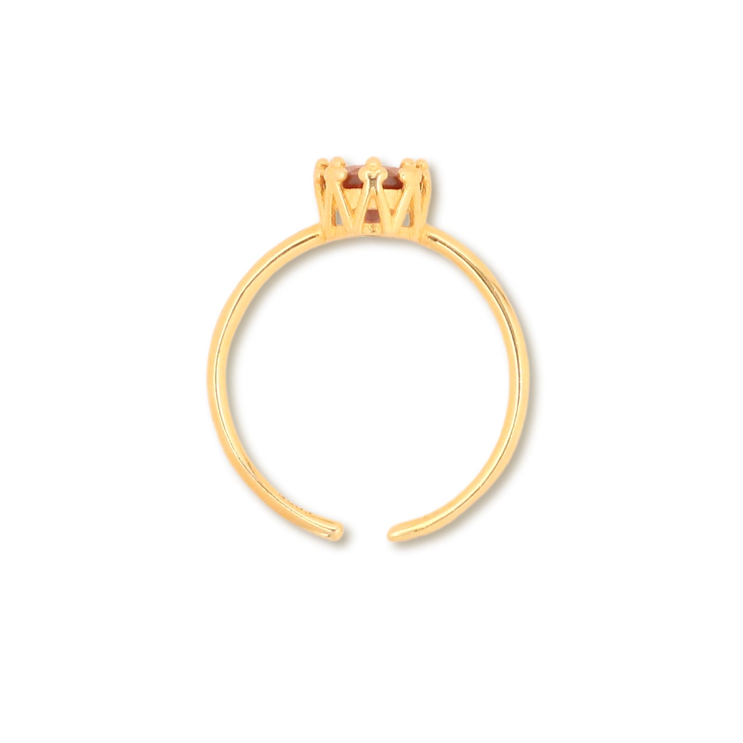 レッドジルコンリング上面 Silver925 18KGP仕上げ爪留めディテール