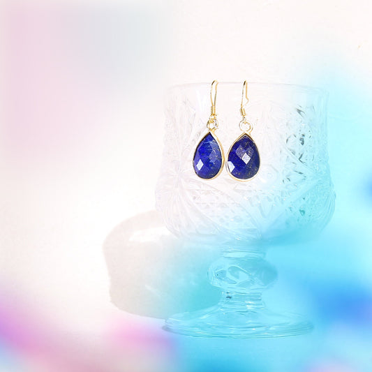 【12月誕生石】ラピスラピスラズリペアシェイプ ファセットカットピアス｜Silver 925