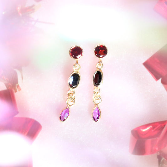 ガーネット×ブラックスピネルファセットカットピアス Silver925 正面