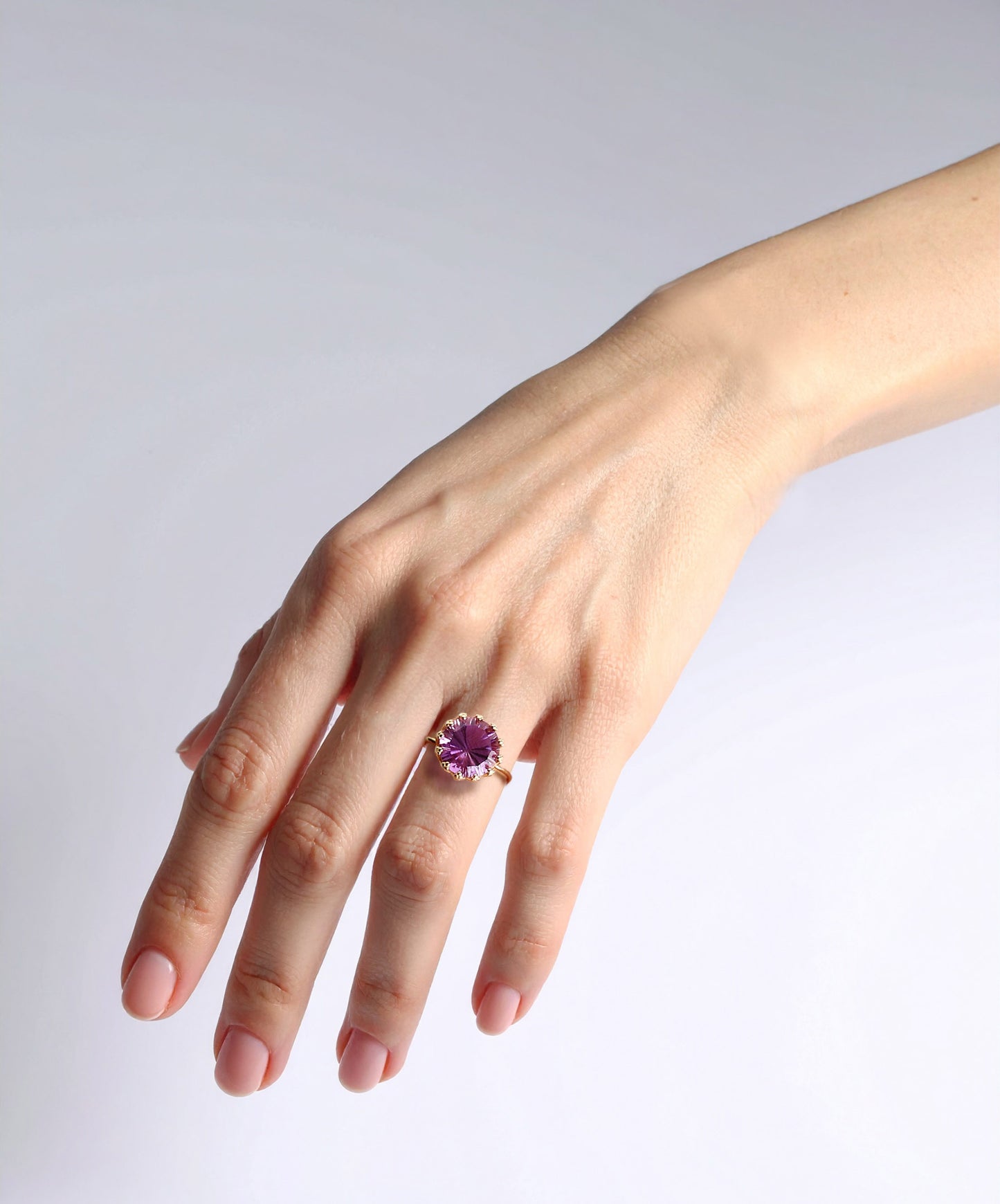 【2月誕生石】アメジストラウンドコンケープカットリング｜Silver 925