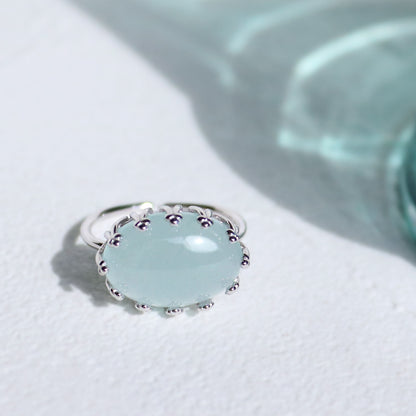 ミルキーアクアマリン カボションカットリング Silver925 18KGP フリーサイズ