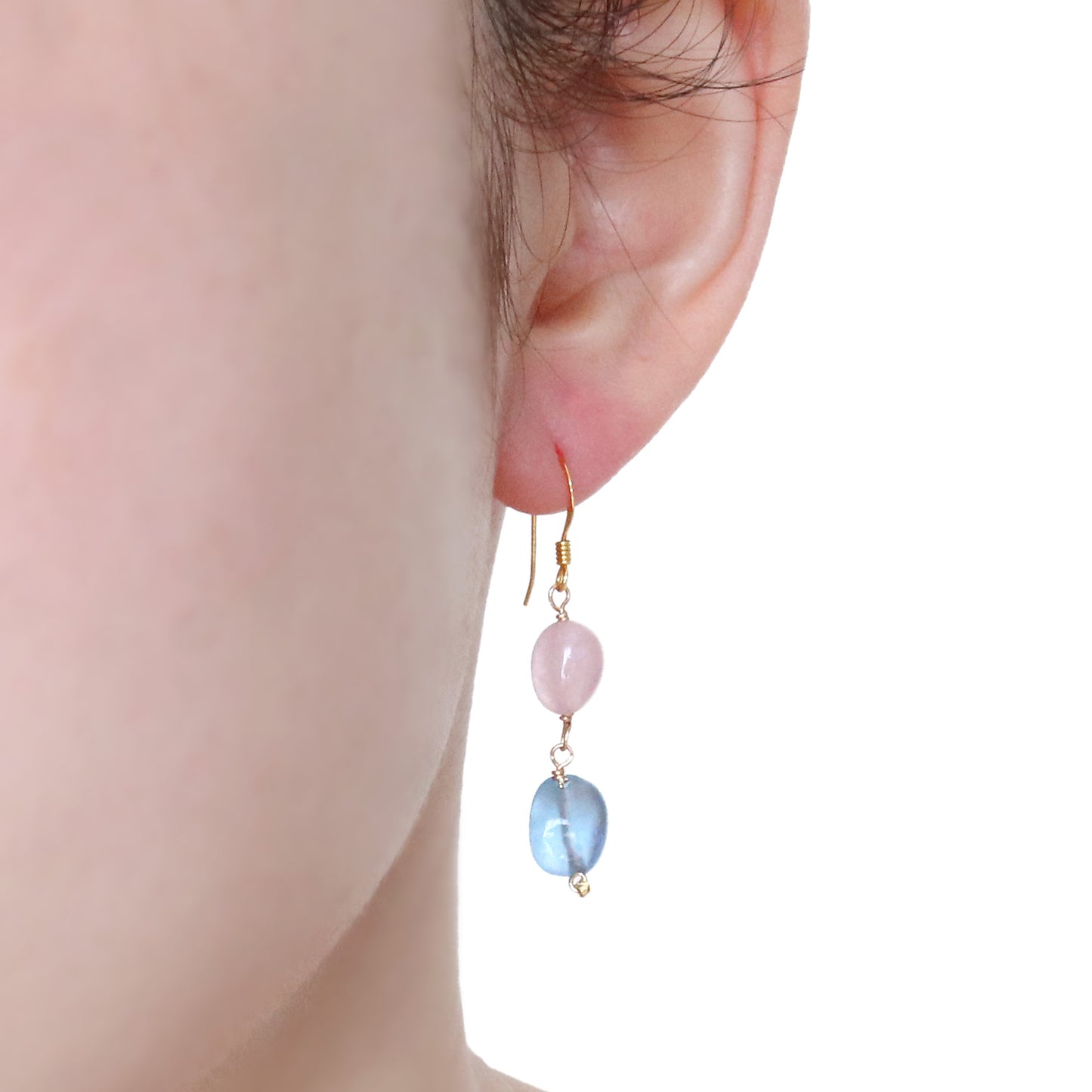 アクアマリン&ローズクォーツタンブルカットピアス｜Silver 929