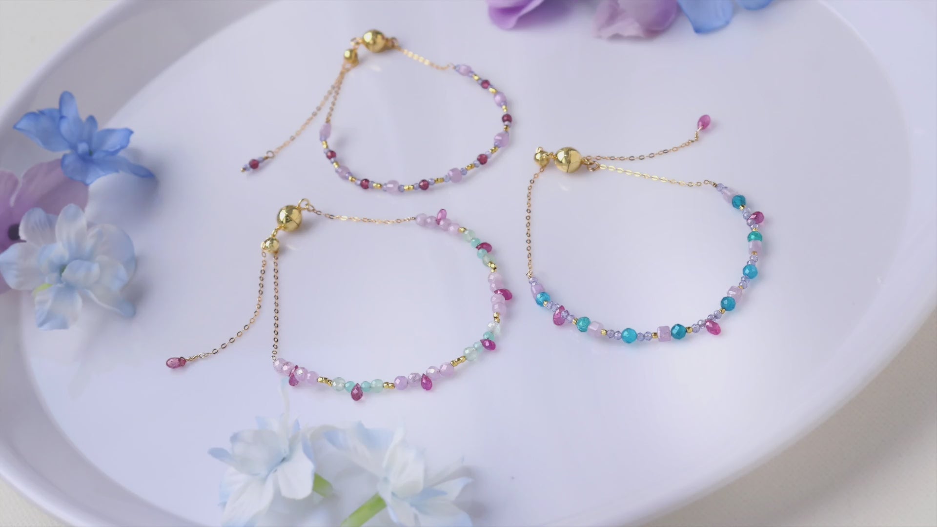 14kgf ほんわり天然石ブレスレット◝✩ アパタイト＆サファイア ラインブレスレット | 天然石 Silver925 14KGF